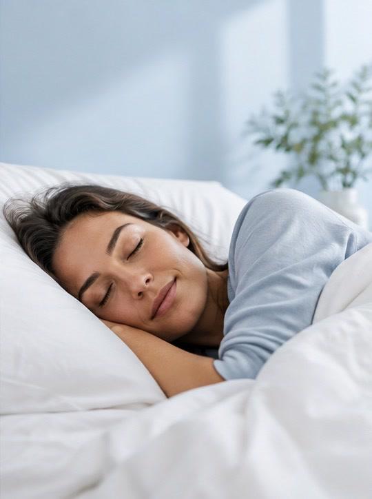 Woman sleeping peacefully in white bedding