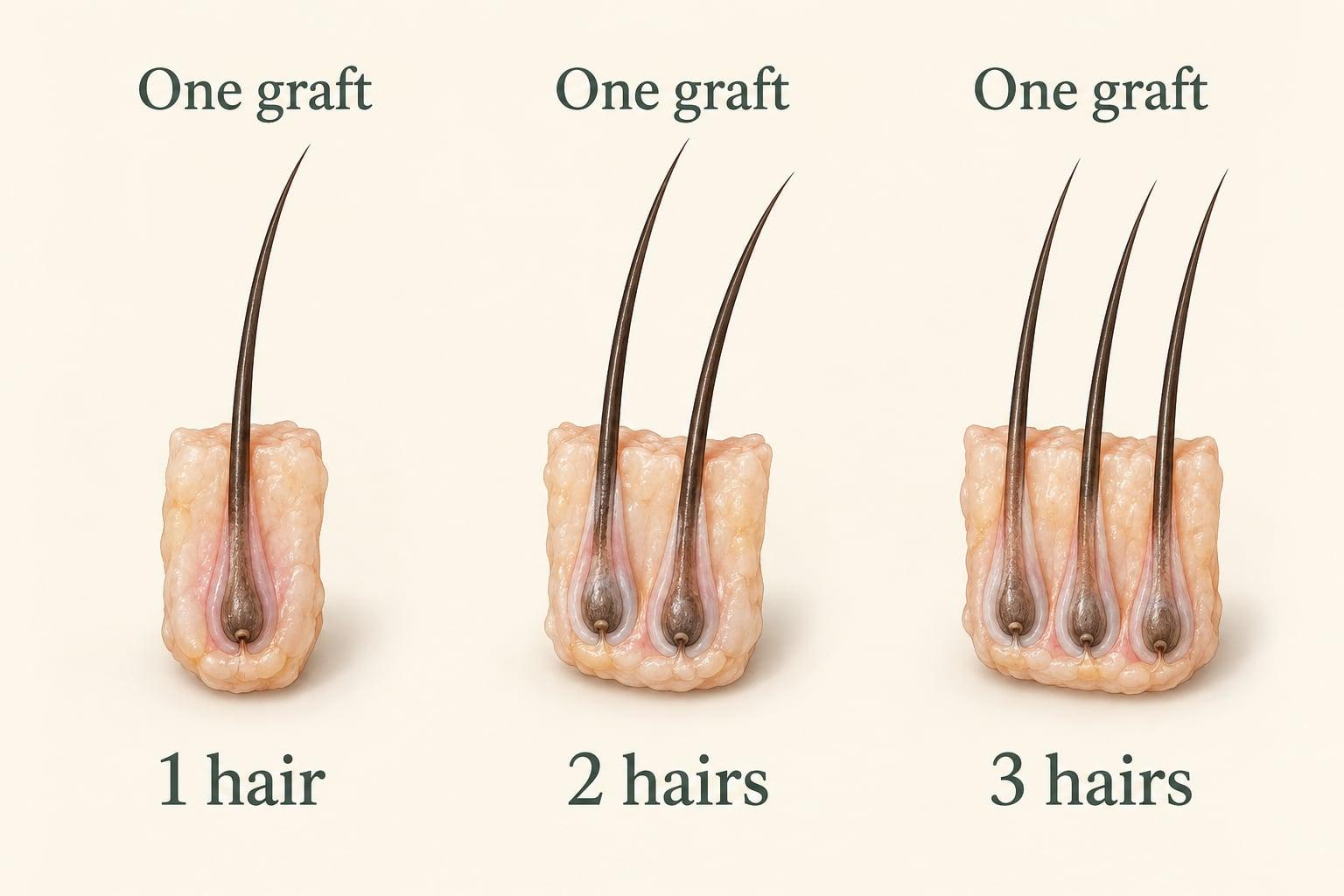 Conceptual comparison of follicular-unit grafts containing one hair and several hairs